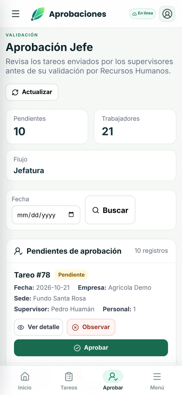 Aprobaciones del jefe en el celular